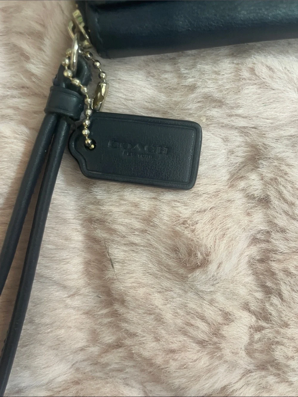 Coach navy blue Leather Wristlet with Gold Logo